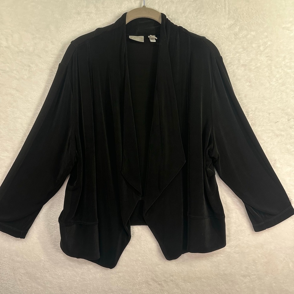 Chico's Travelers Cardigan Jacket Women XL/16 Black Open Front  Zip Cuffs